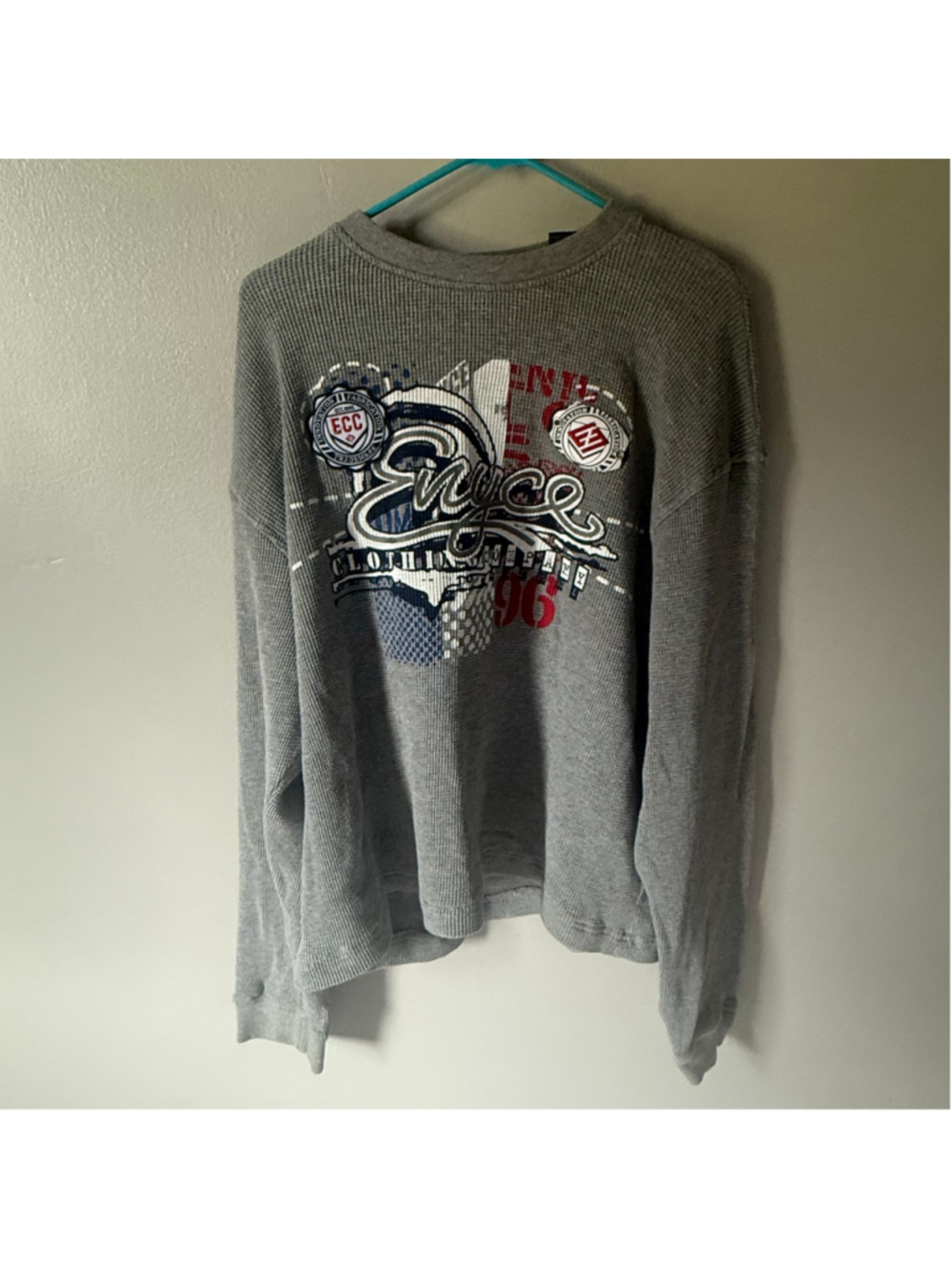 Men's Enyce Sweatshirt Size L Grey Red Long Sleeve Waffle Knit
